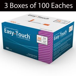 MHC 828555 EasyTouch Insulin Syringes-28 G-0.5 cc-1/2"-3 Boxes of 100