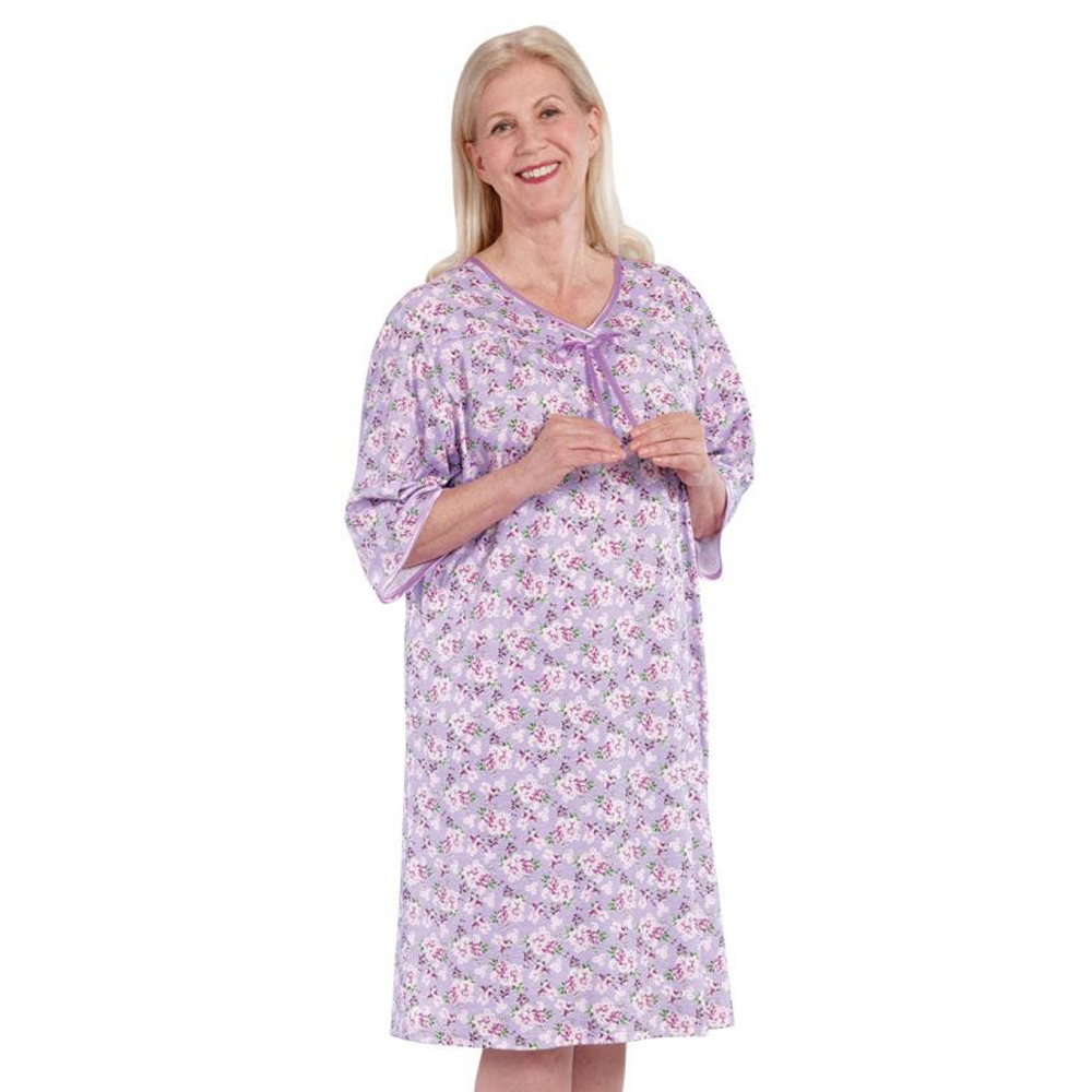 Silverts SV26000 Pretty Cotton Hospital Gown With Snaps Nursing Home ...