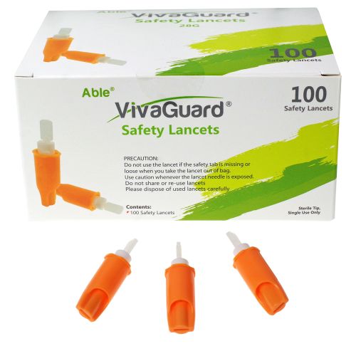 500 Count (5 Boxes/100) 28G Single-Use Push-Button Safety Lancets by VivaGuard